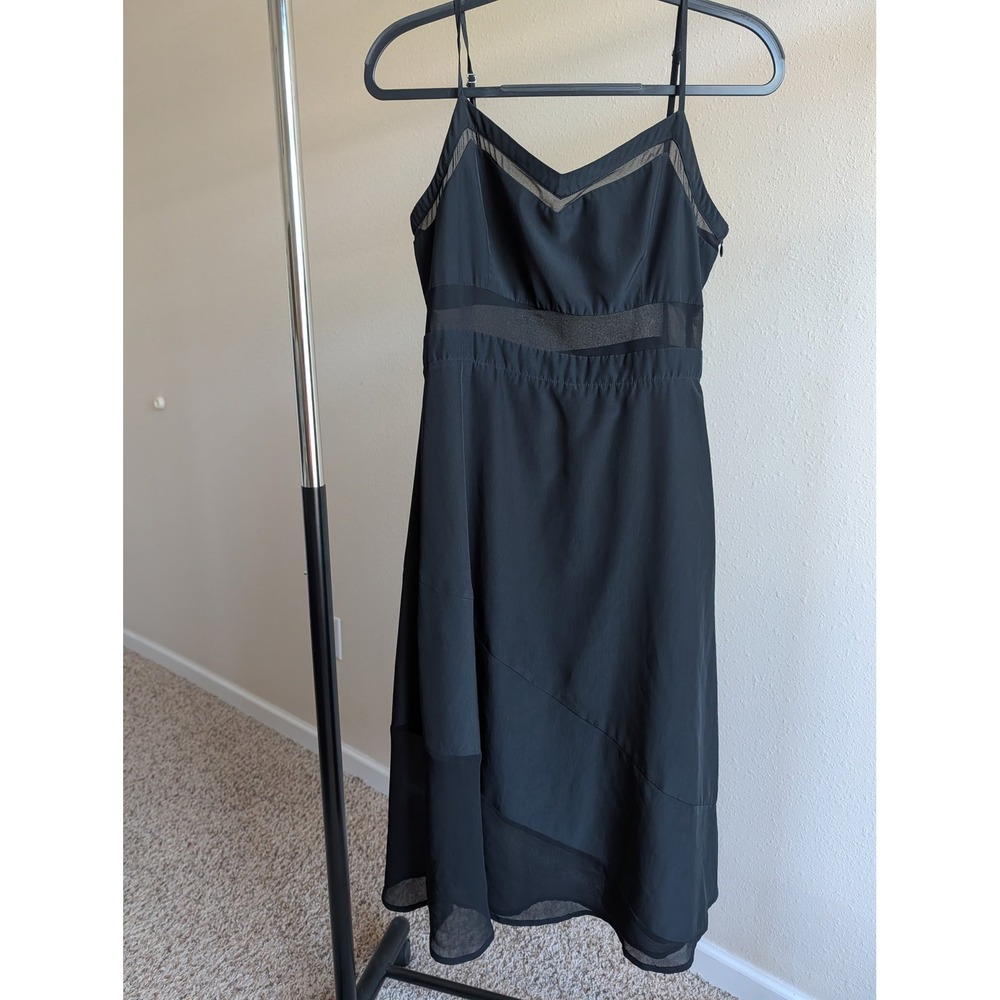 PJK Patterson J Kincaid Black Mesh Insert Asymmetrical Midi Dress Size M